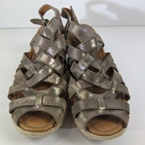 Fossil Metallic Strappy Sandal Wedges Womens 11